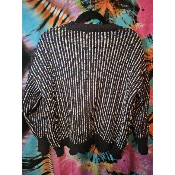 90s Susan Betrd Weekend Navy Yellow Pink Textured Stretch Sweater Size L/XL - Picture 5 of 8